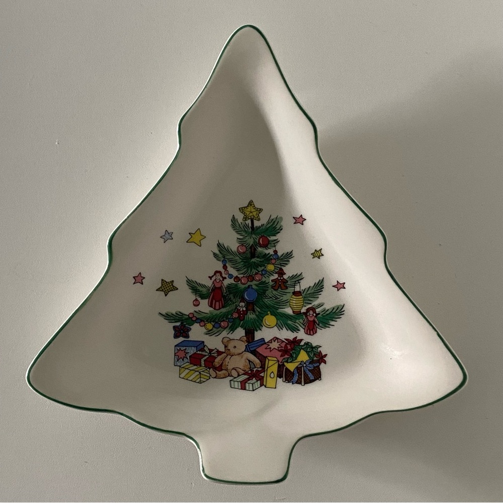 Nikko Christmas Tree Candy Dish Happy Holidays Trinket Plate 6 X 6.5” Japan EUC